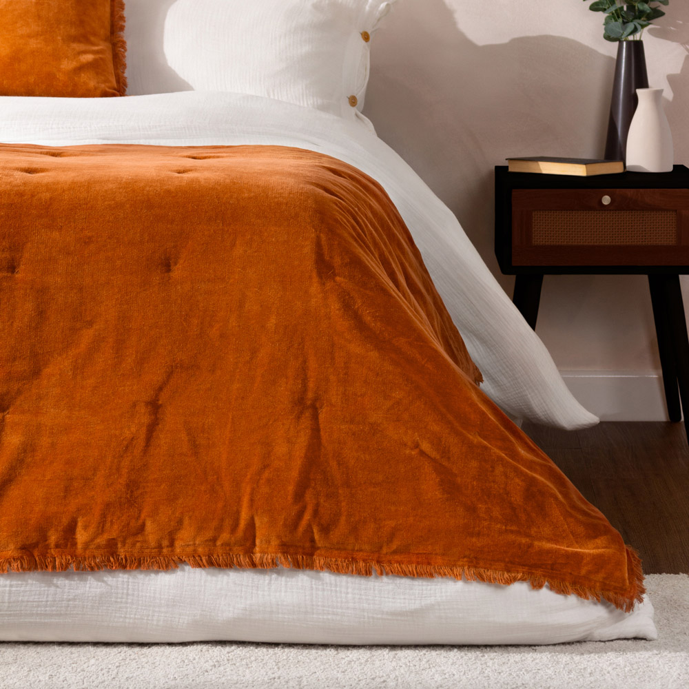 Yard Jaye Rust Cotton Velvet Filled Bedspread 140 x 220cm Image 2