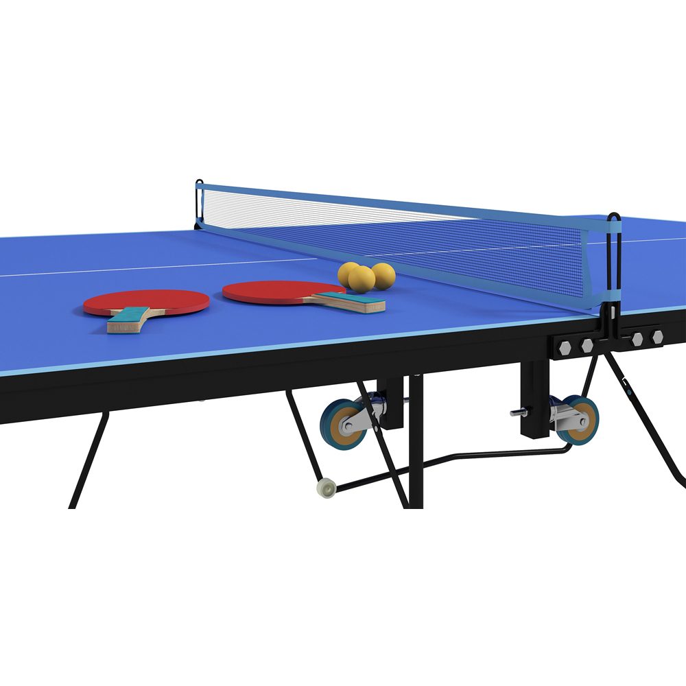 SPORTNOW Blue Foldable Indoor Tennis Table Set with 8 Wheels Image 3