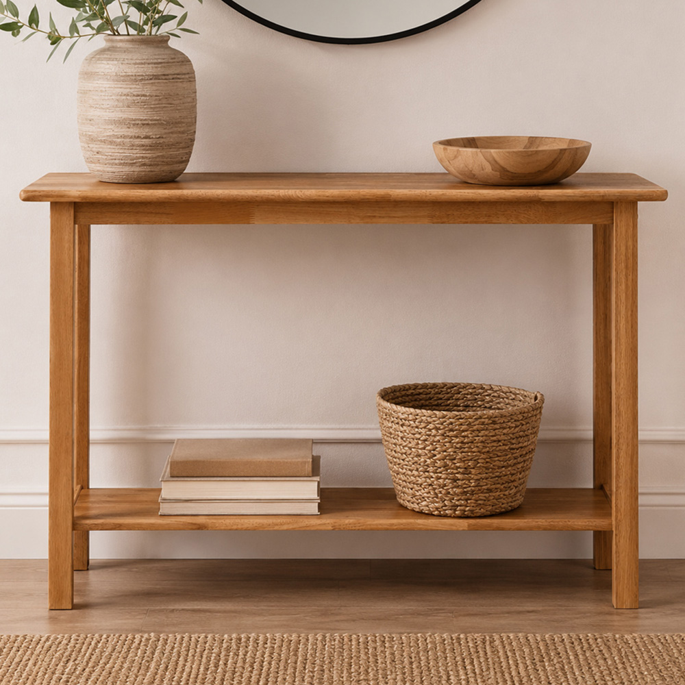 Premier Housewares Natural Wooden Rectangular Console Table Image 1