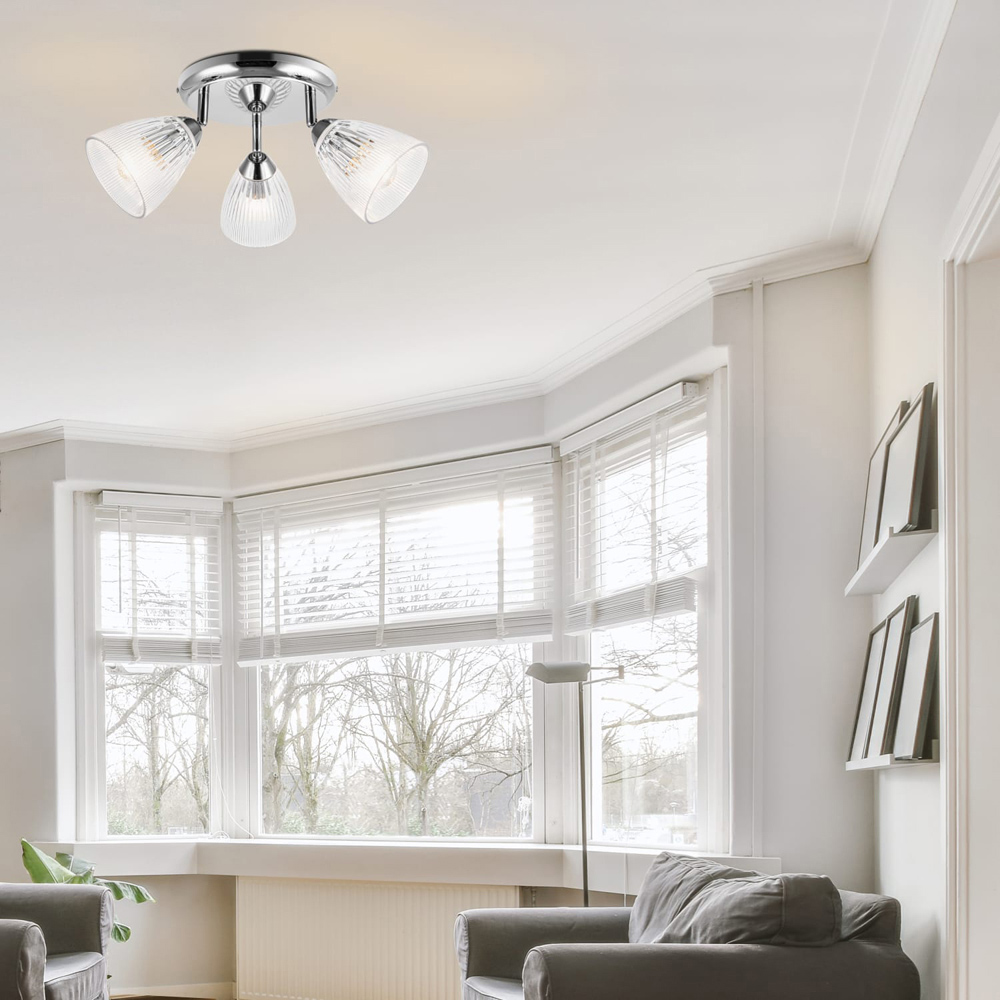 Cosylyte Athella Bathroom 3 Light Modern Ribbed Glass Spotlight Image 6