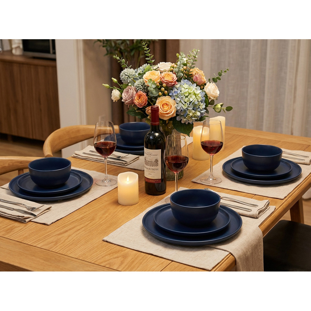 Waterside Solid Deep Blue Lipped 12 Piece Dinner Set Image 4
