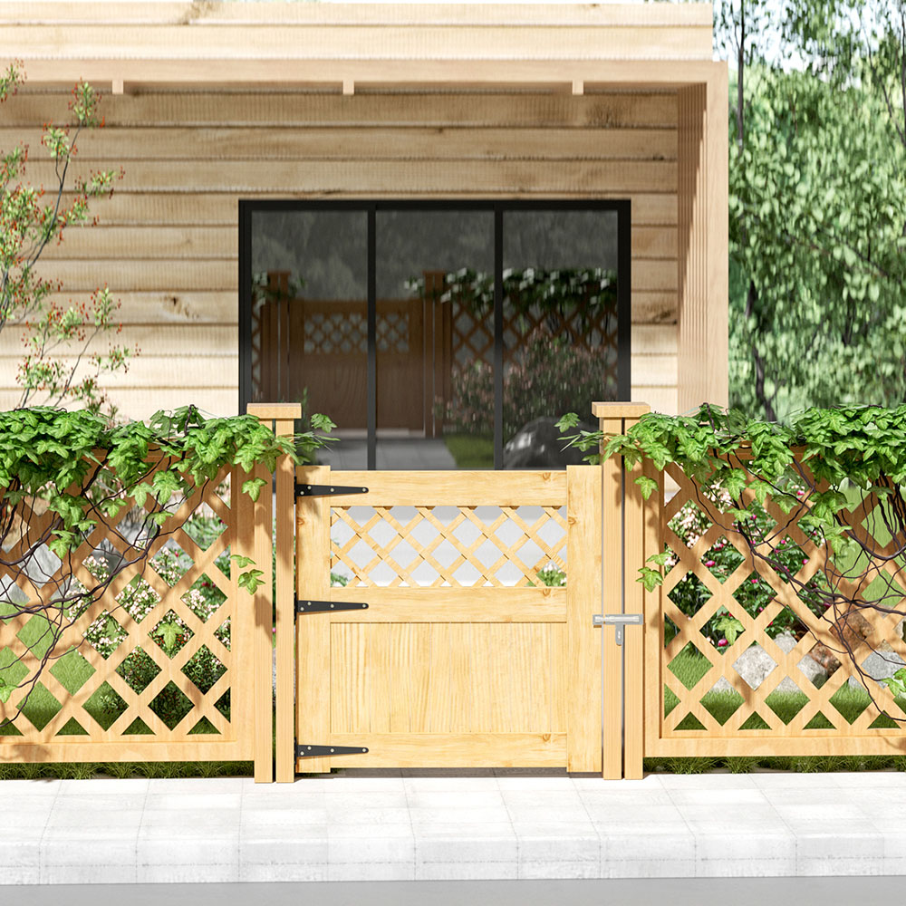Living and Home Rhombus Wooden Garden Fence Gate with Latch 90 x 90cm Image 2