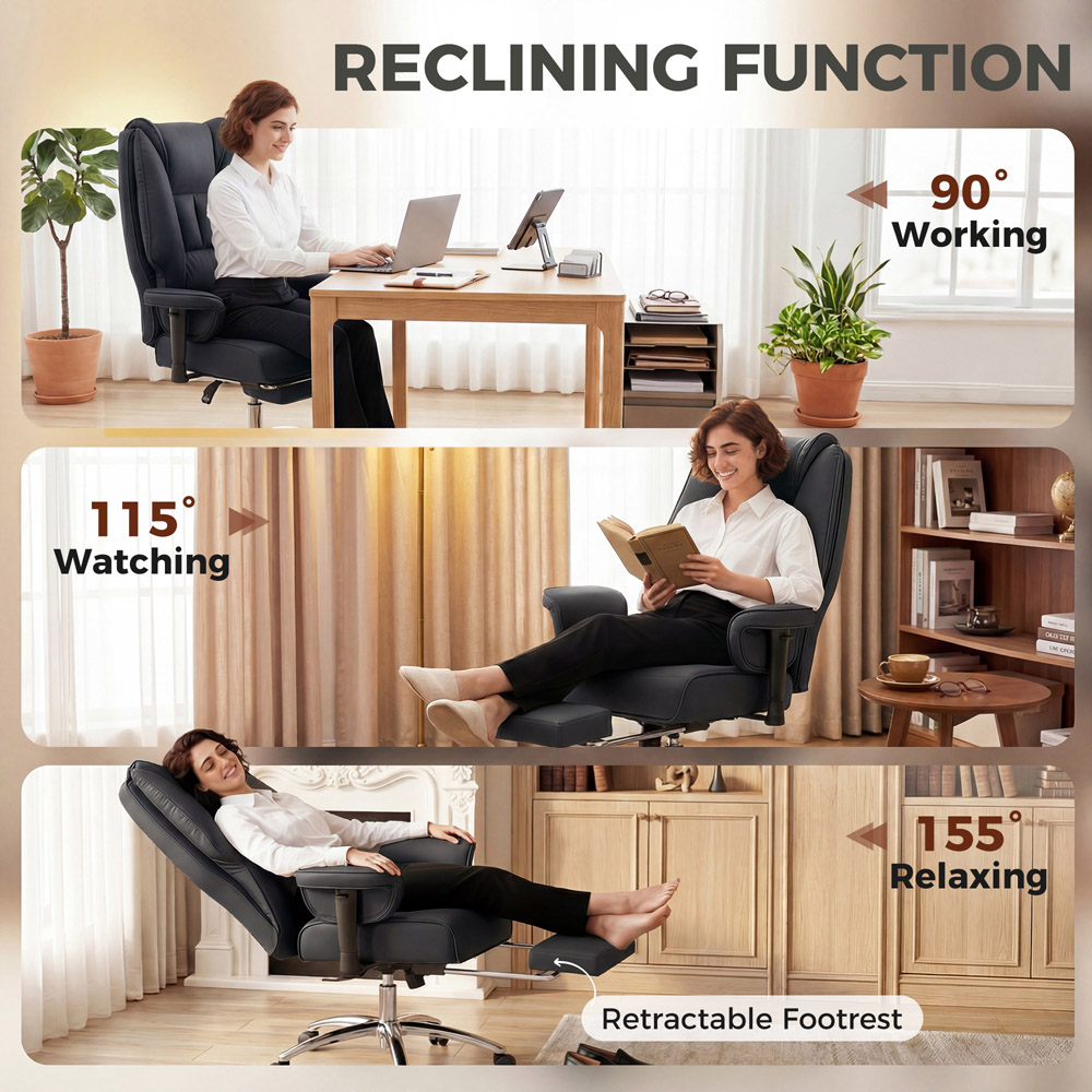 HOMCOM Black Executive Office Reclining Chair with Footrest Image 7