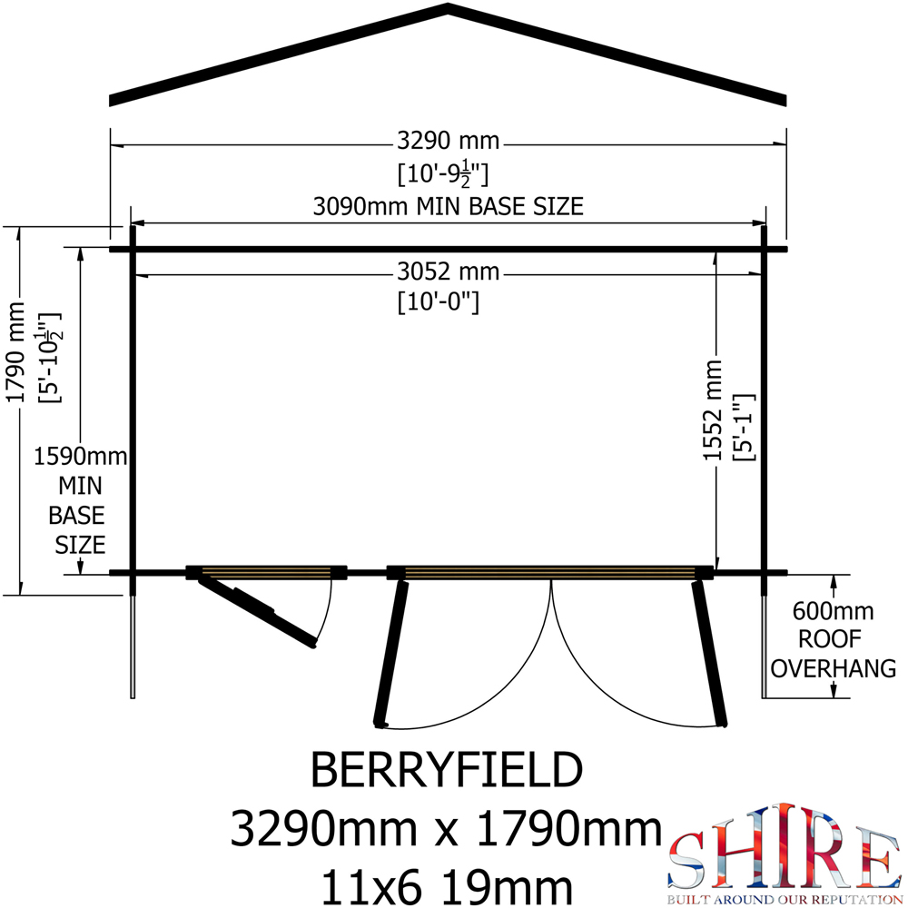 Shire Berryfield 11 x 6ft Apex Garden Log Cabin Image 7