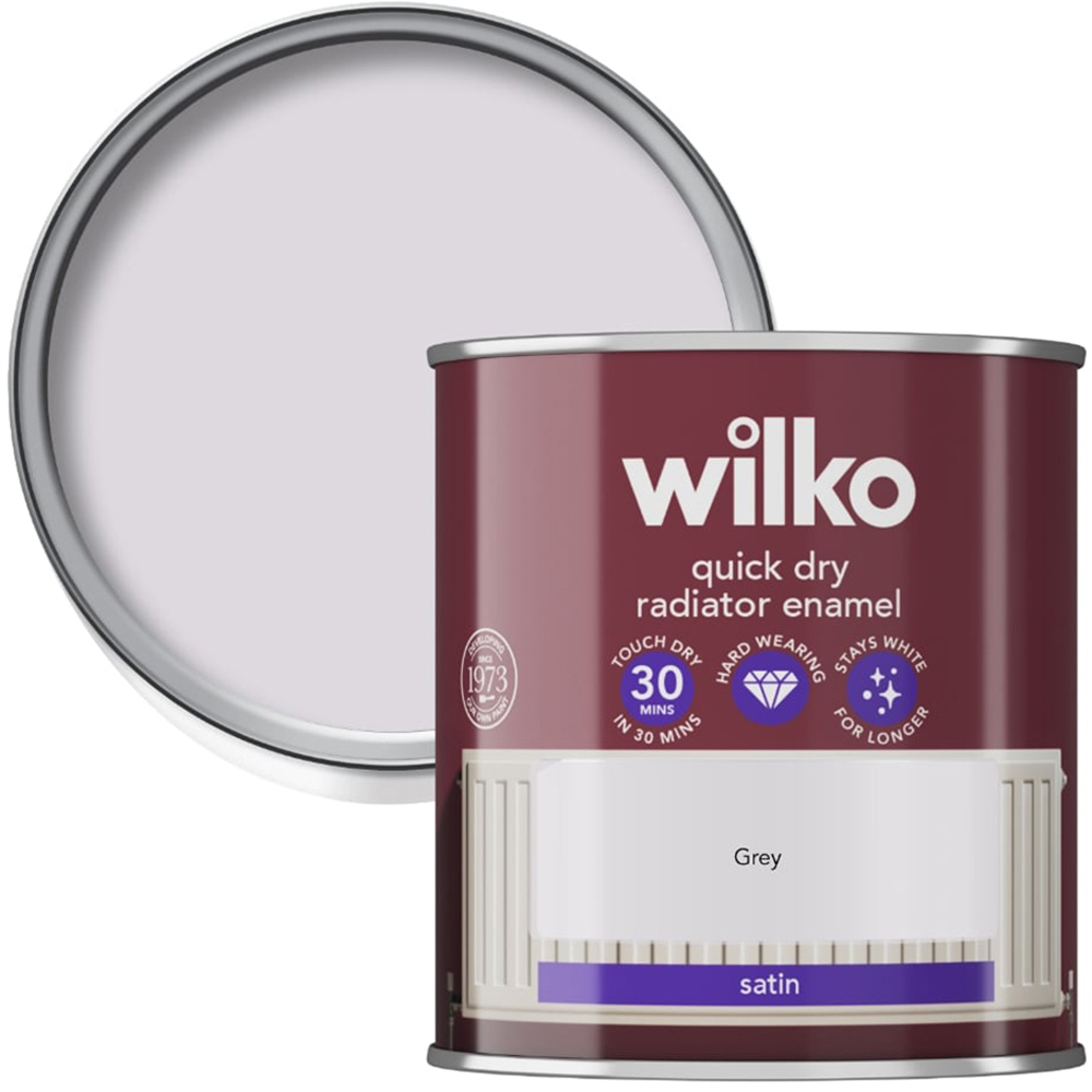 Wilko Quick Dry Satin Grey Radiator Enamel 250ml Image 1
