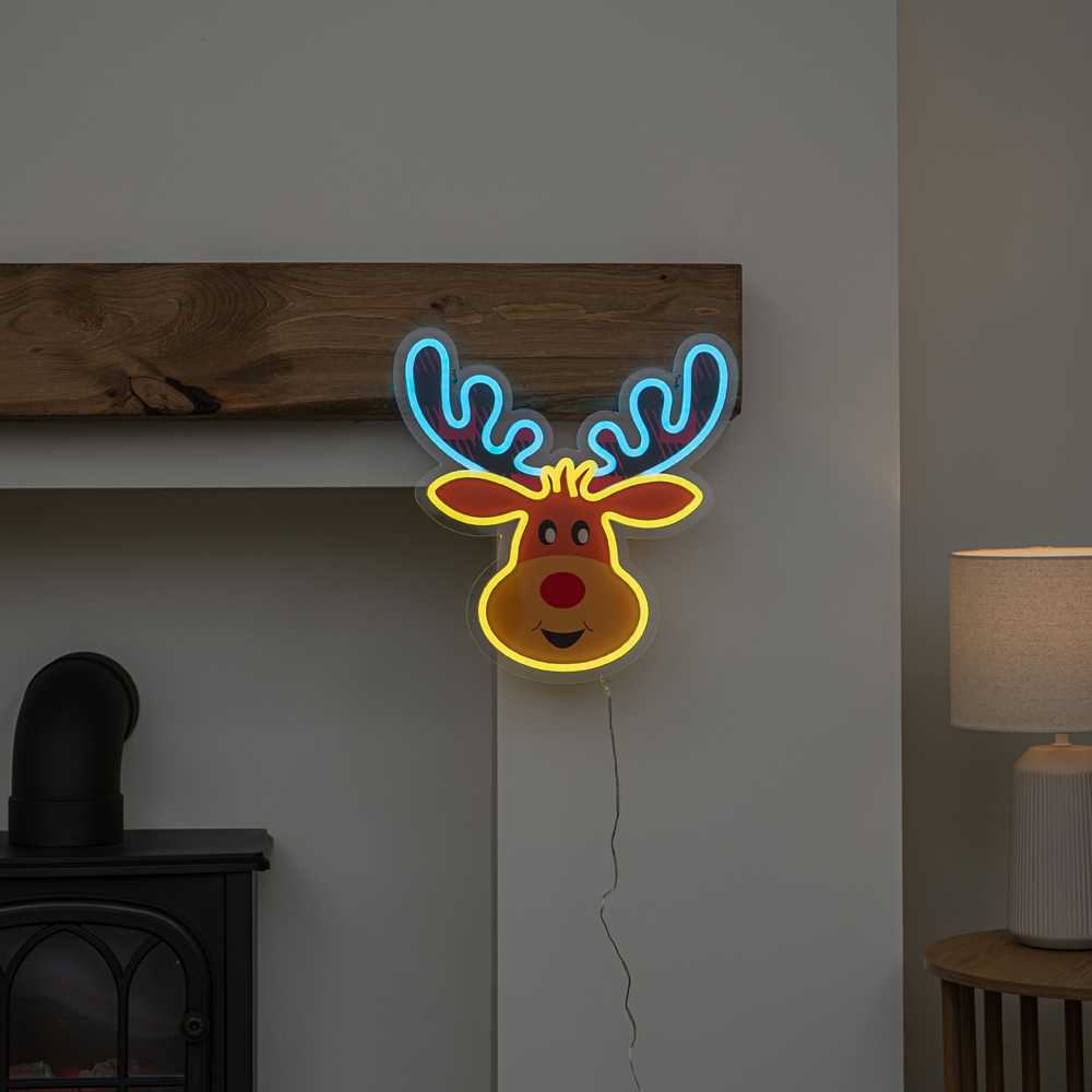 Samuel Alexander Warm White and Blue LED Rudy Reindeer Neon Sign Christmas Decoration 35cm Image 3