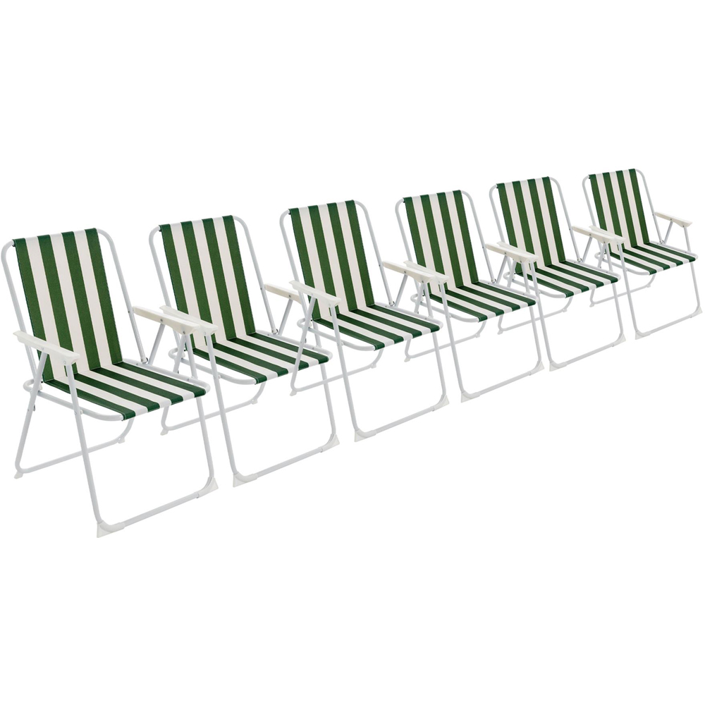 Harbour Housewares Green Stripe Metal Foldable Beach Chair 6 Pack Image 2