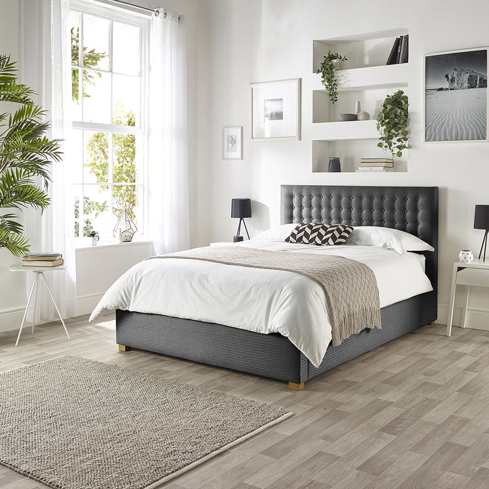 Catherine Lansfield Opulence Double Charcoal Twill Ottoman Bed Image 4
