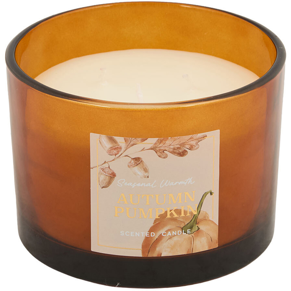 Pumpkin Wooden Lid 3 Wick Candle Image 2