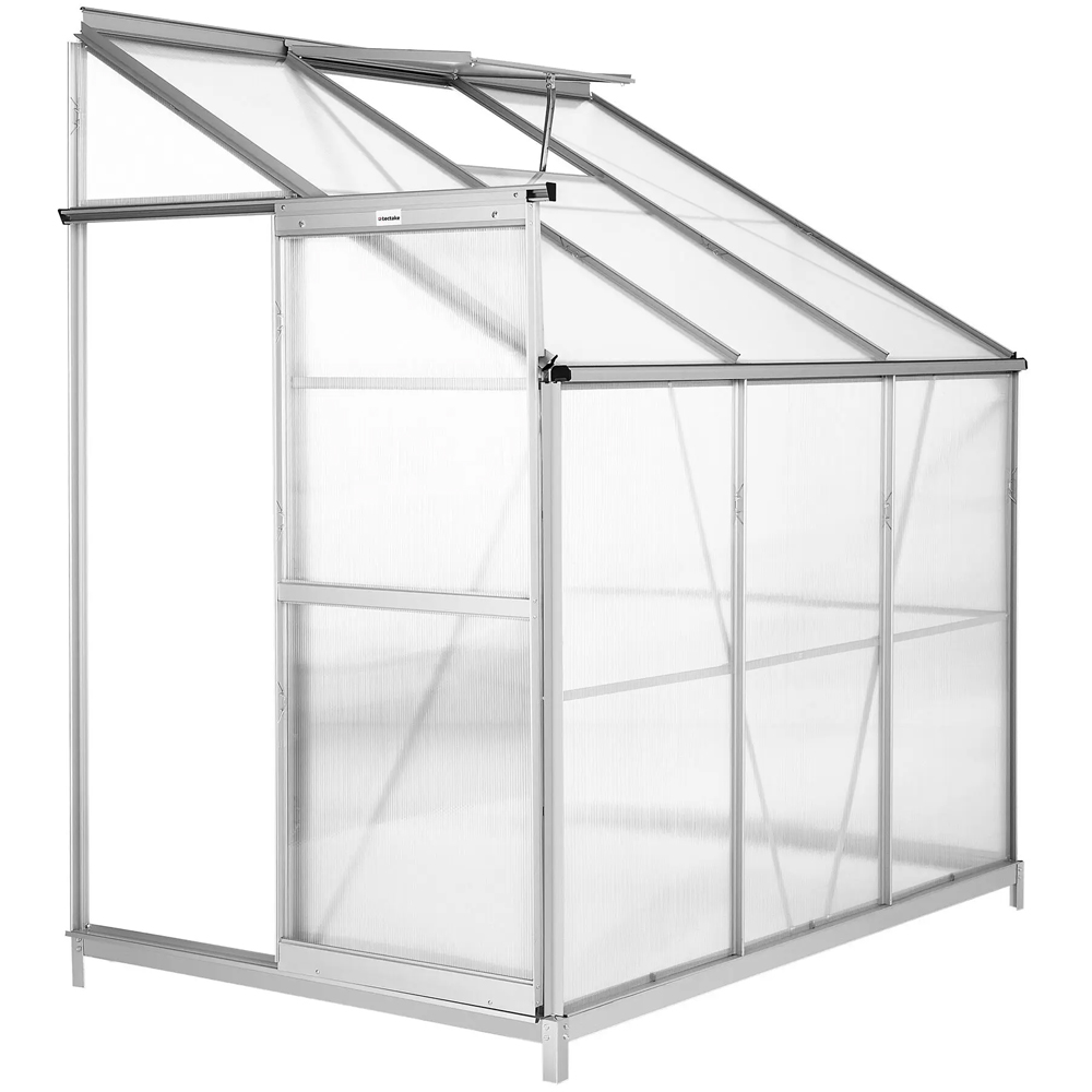 tectake Aluminium Frame 6.2 x 4ft Greenhouse with Base and Lean-To Image 1