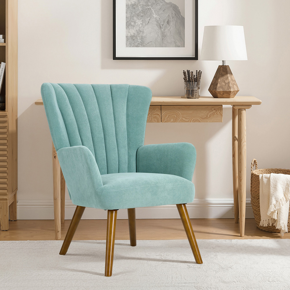 Living and Home Green Velvet Vertical Stripe Backrest Accent Chair Image 8