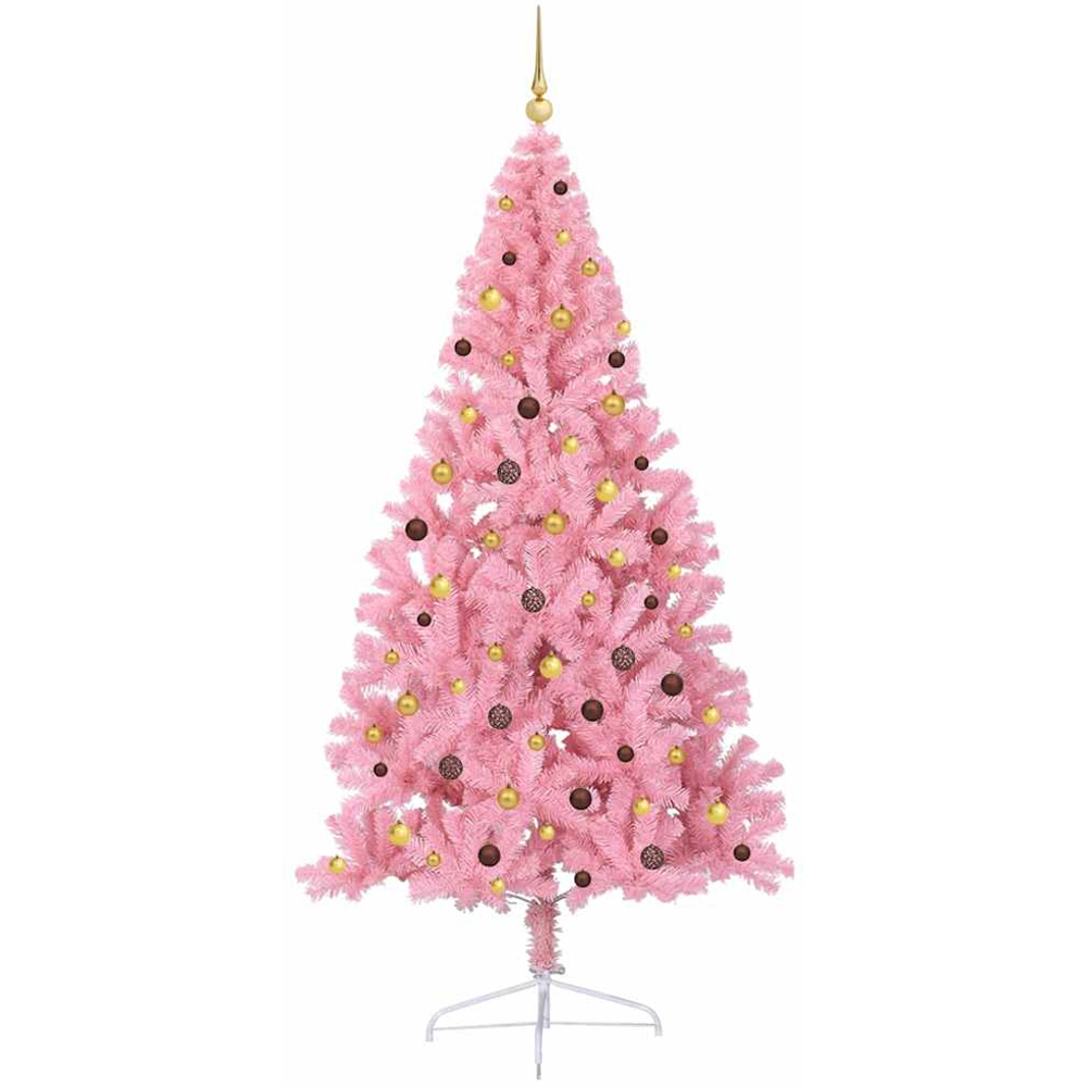 vidaXL Pre-Lit Gold and Bronze Baubles Pink Artificial Christmas Tree 8ft Image 4