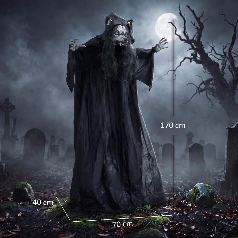 HOMCOM Light Up Animated Pop-Up Ghost with Werewolf Mask Halloween Decoration 5.5ft Image 9