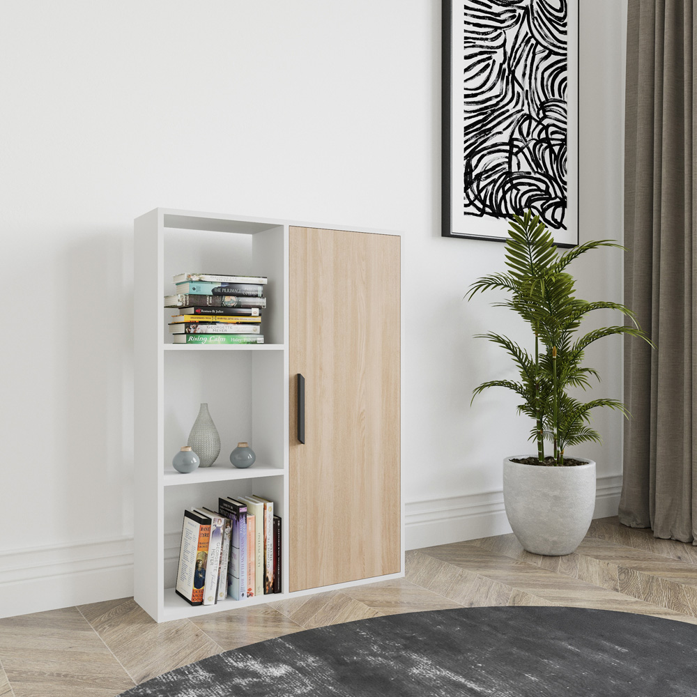Decorotika Patrick Single Door 3 Shelf White and Oak Bookcase Image 3