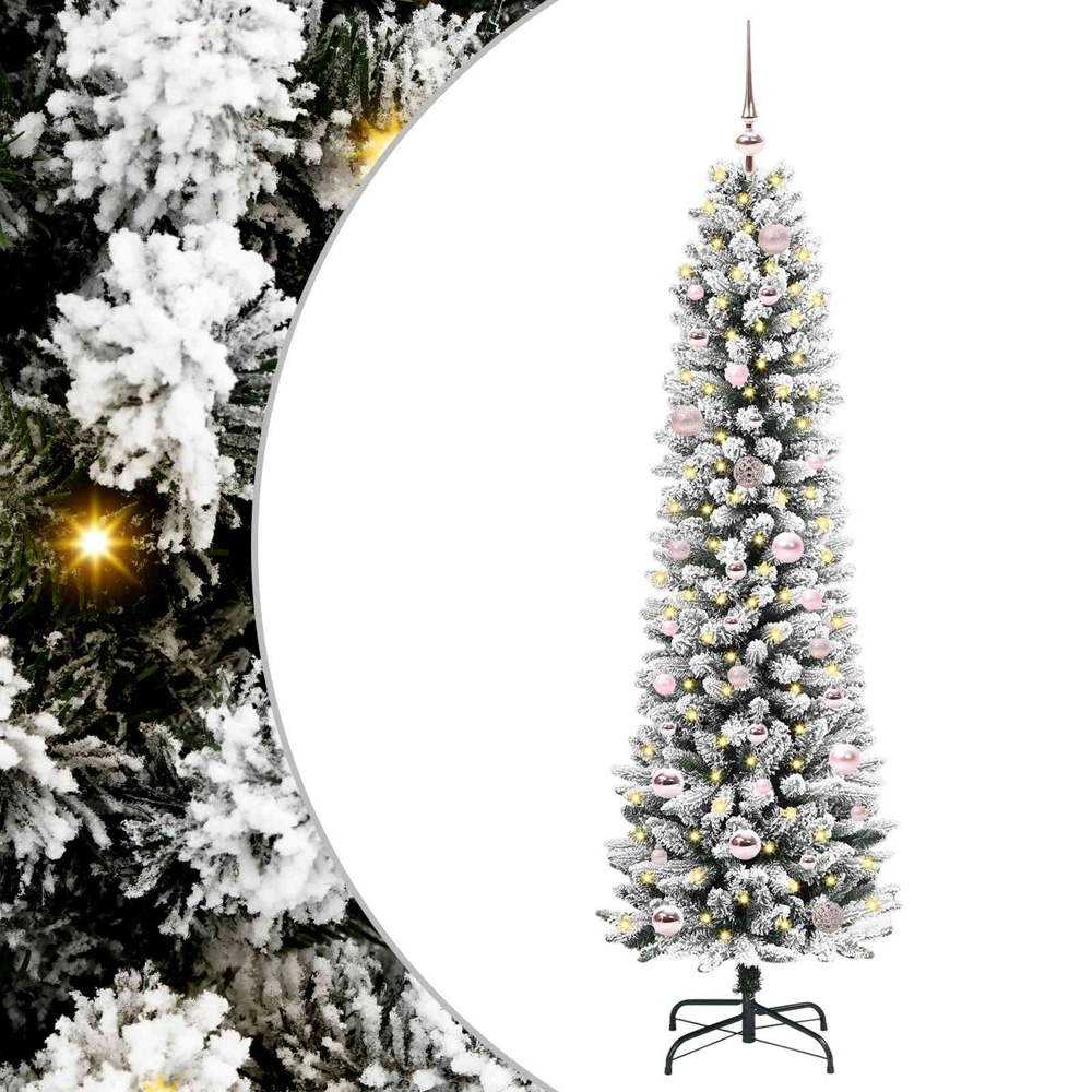 vidaXL Pre-Lit Warm White LED and Pink Baubles White Artificial Christmas Tree with Stand 5ft Image 2