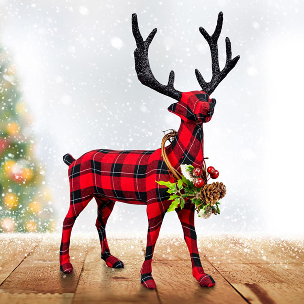 Shatchi Tartan Standing Figurine Reindeer Christmas Decoration 35cm Image 2