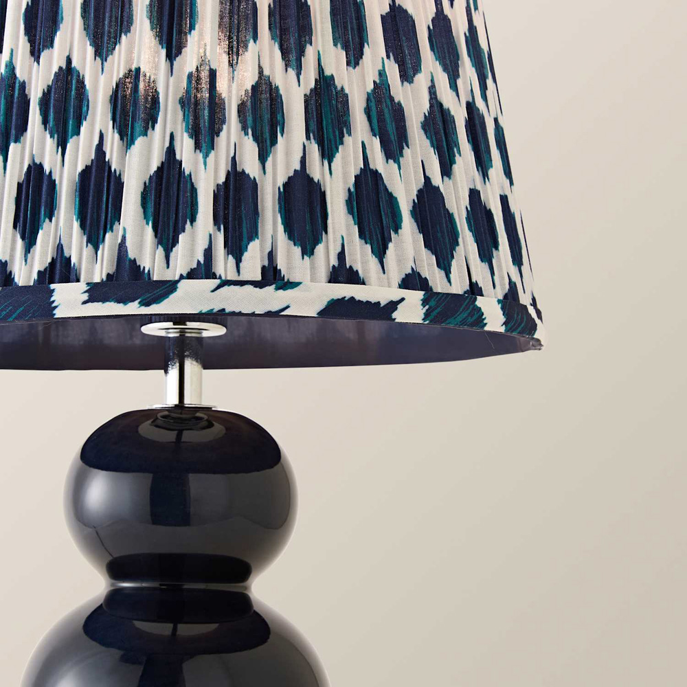 ValueLights Edie Ikat Pleated Shade Navy Bobble Ceramic Table Lamp with Bulb Image 4