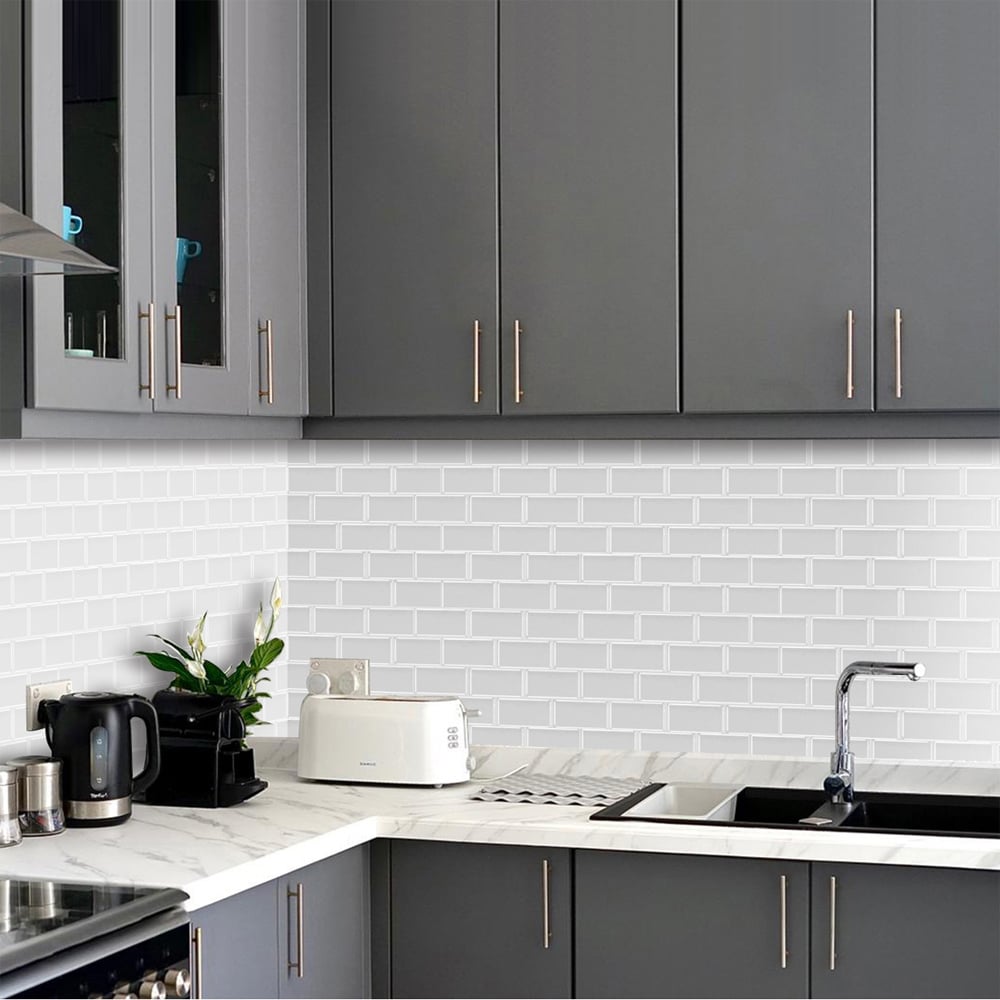 Living and Home 1.2mm 3D Effect White Peel and Stick Backsplash Tiles 30.5 x 30.5cm 10 Pack Image 3