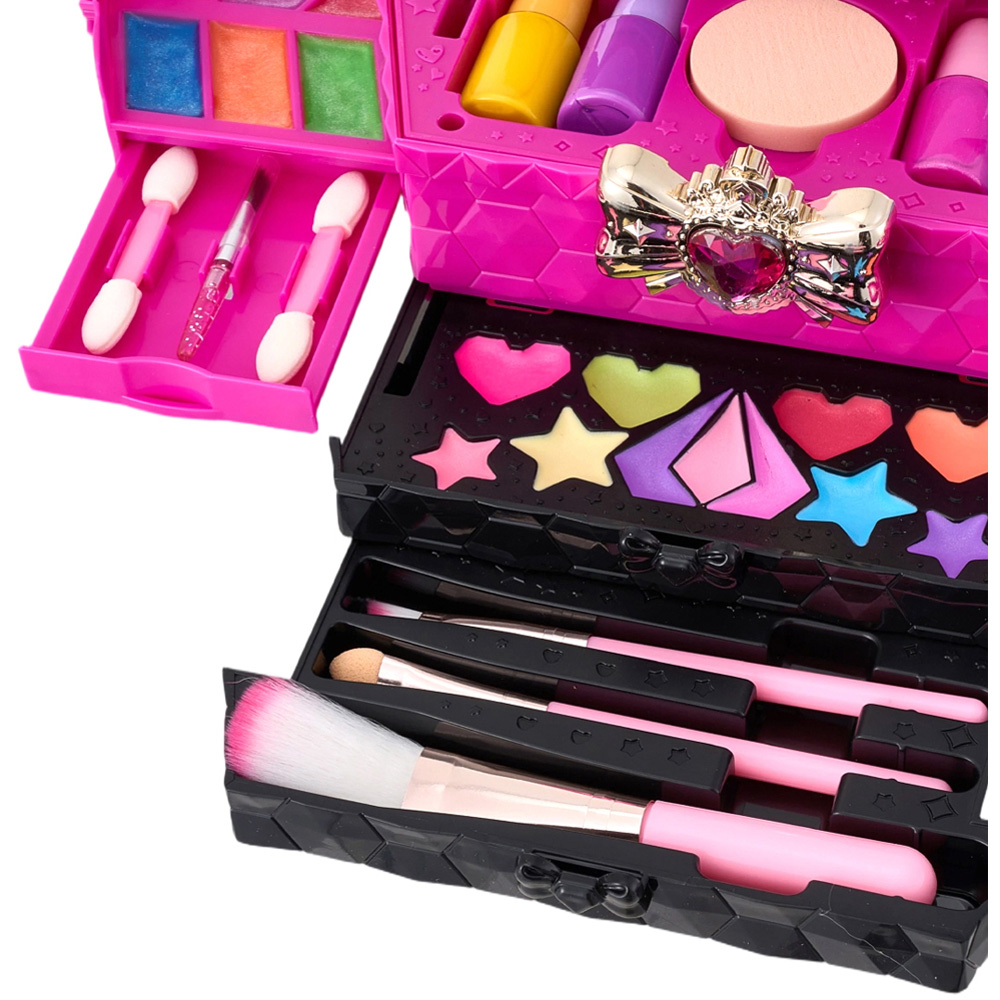 H&O Direct 52 Piece Kids Rose Red Washable Cosmetic Toy Set with Mirror Image 3