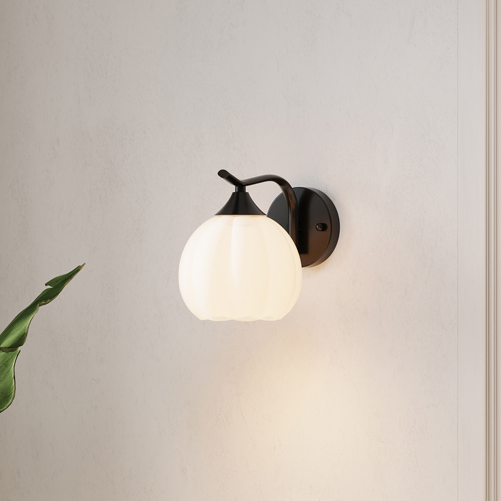 Living and Home Petal-Shaped White Glass Shade Black E27 Wall Lamp Image 7