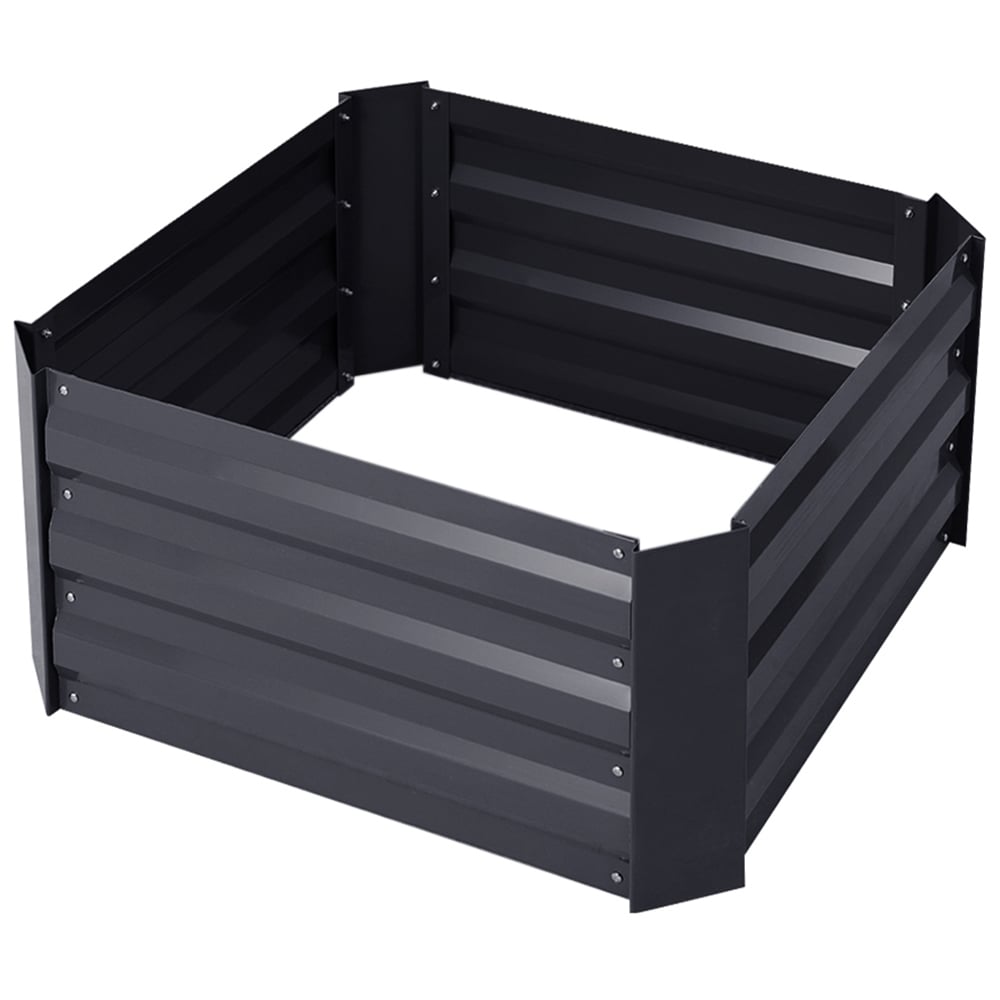 Living and Home Charcoal Black Galvanized Steel Outdoor Garden Bed 100 x 100cm Image 1