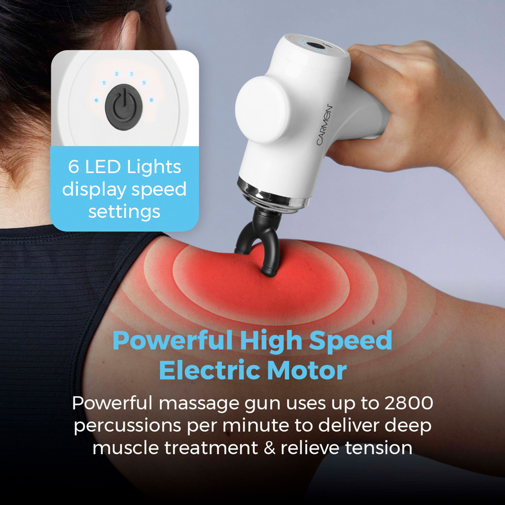 CARMEN White Portable Mini Massage Gun with 4 Massage Heads Image 3