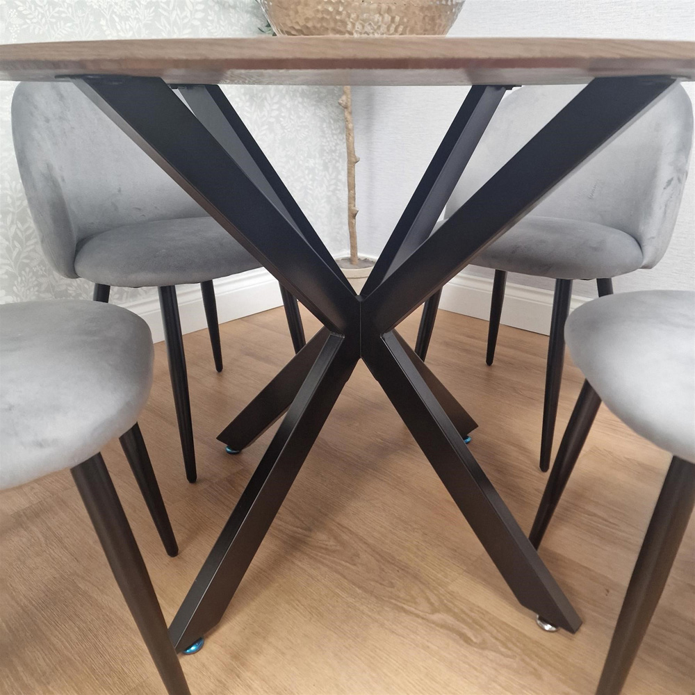 Kosy Koala 4 Seater Wood Effect Velvet Round Dining Set Grey Image 2