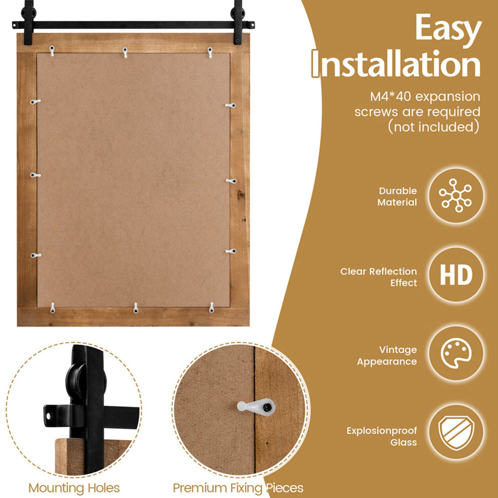 Costway Brown Wood Frame Wall Mirror 76 x 56cm Image 4