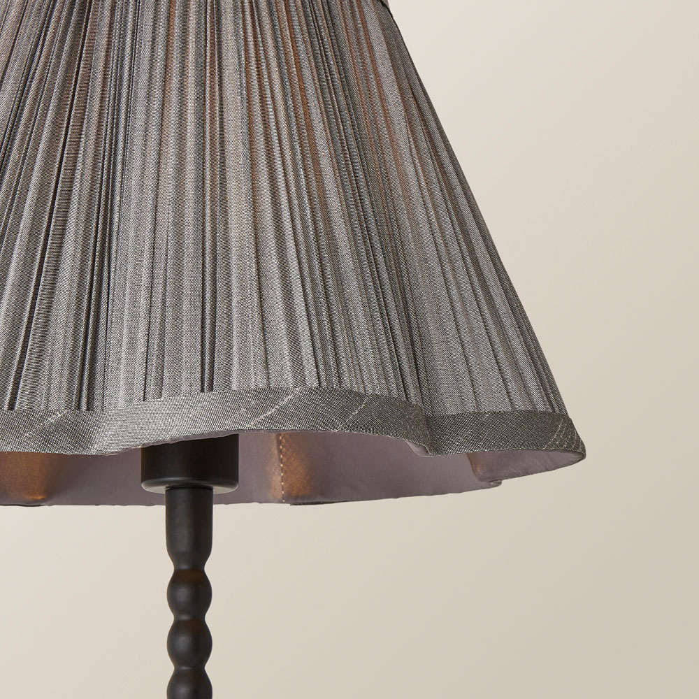 ValueLights Maeve Dark Grey Pleated Faux Silk Scallop Shade Black Bobbin LED Table Lamp Image 3