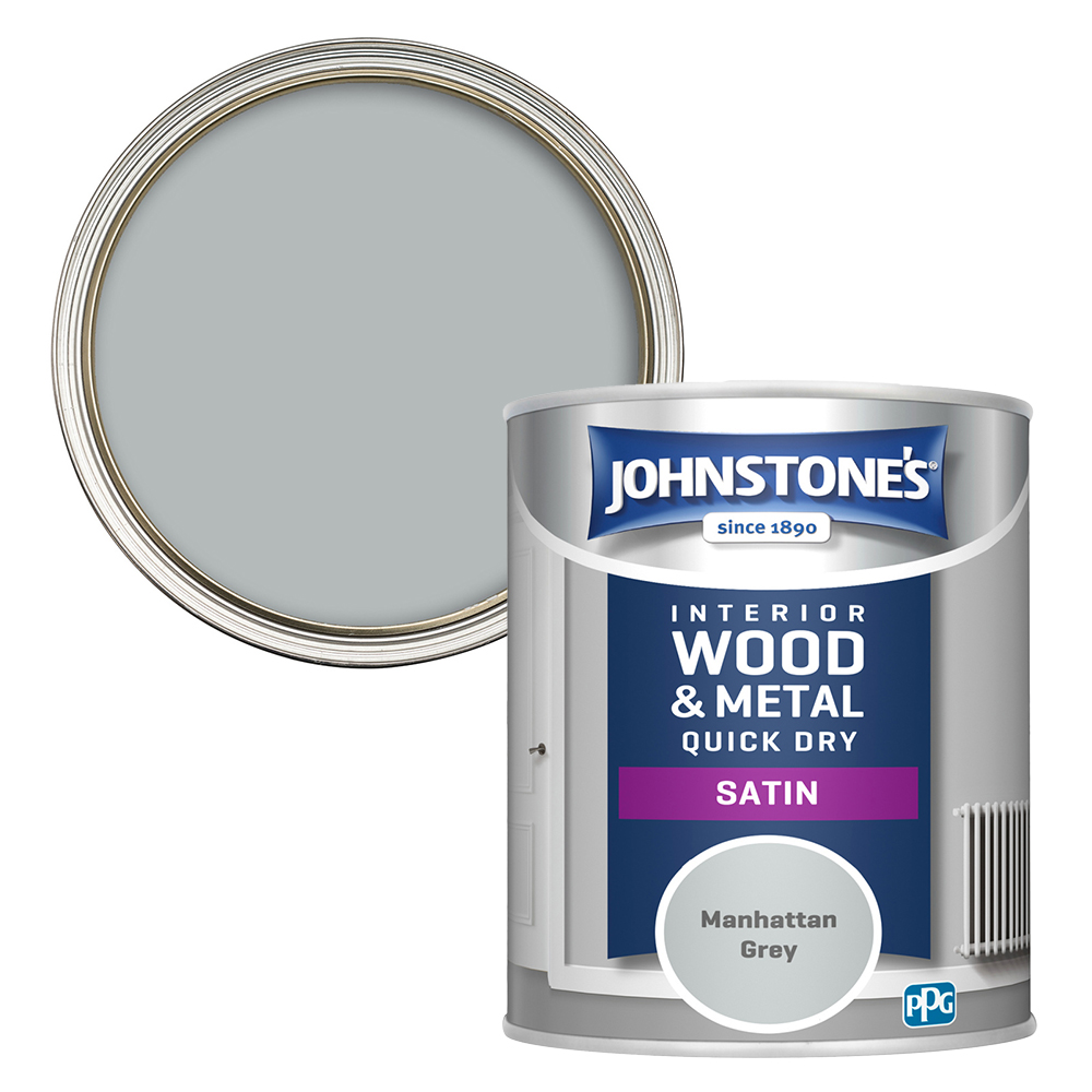 Johnstone's Quick Dry Manhattan Grey Metal and Wood Satin Paint 750ml Image 1