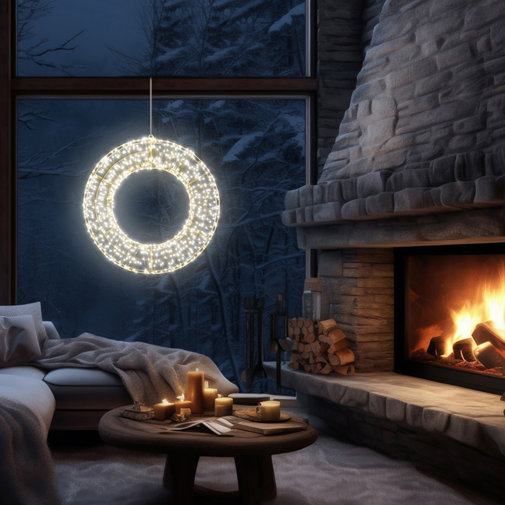 Xmas Haus Warm White LED Metal Wreath 50cm Image 4