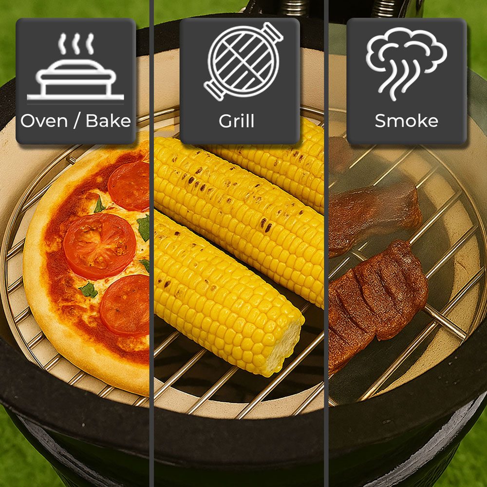 Neo Kamado Blue Portable Ceramic 13 inch Mini BBQ Grill Smoker with Stand Image 6