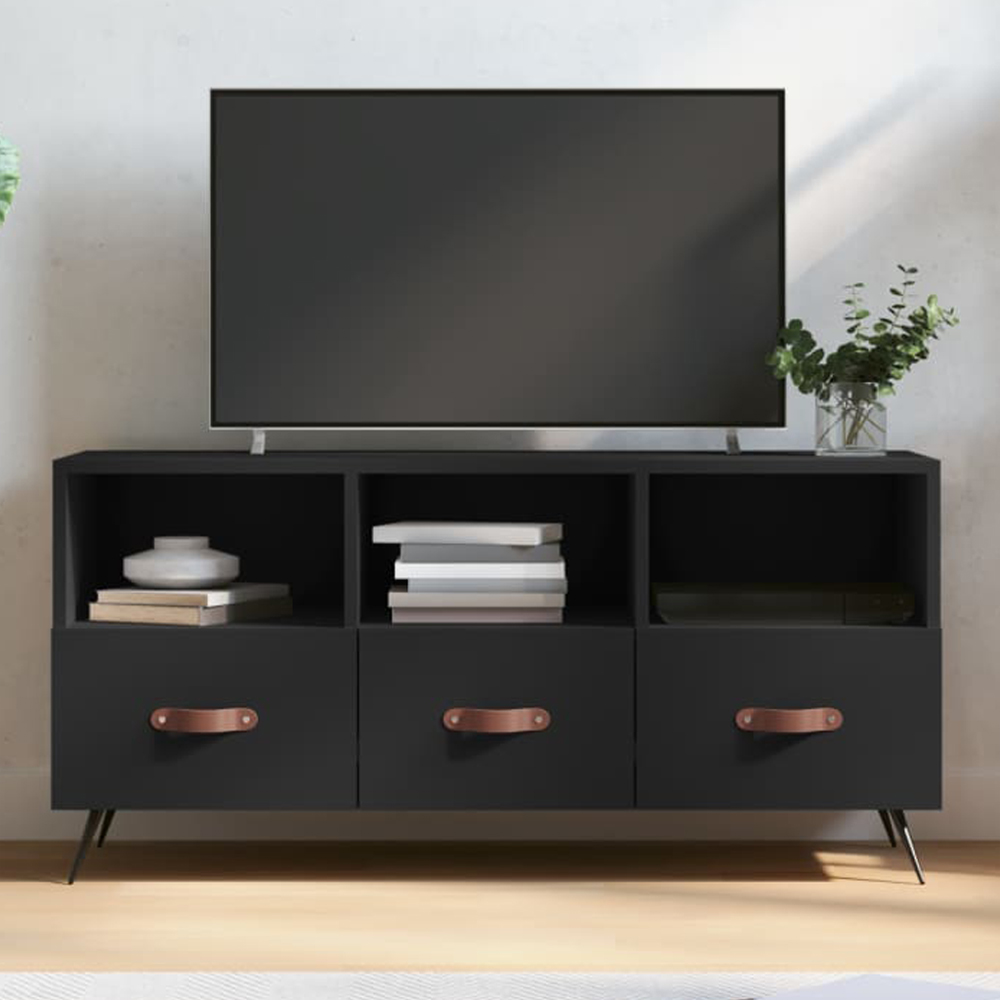 vidaXL 3 Drawer 3 Shelf Black TV Cabinet Image 1