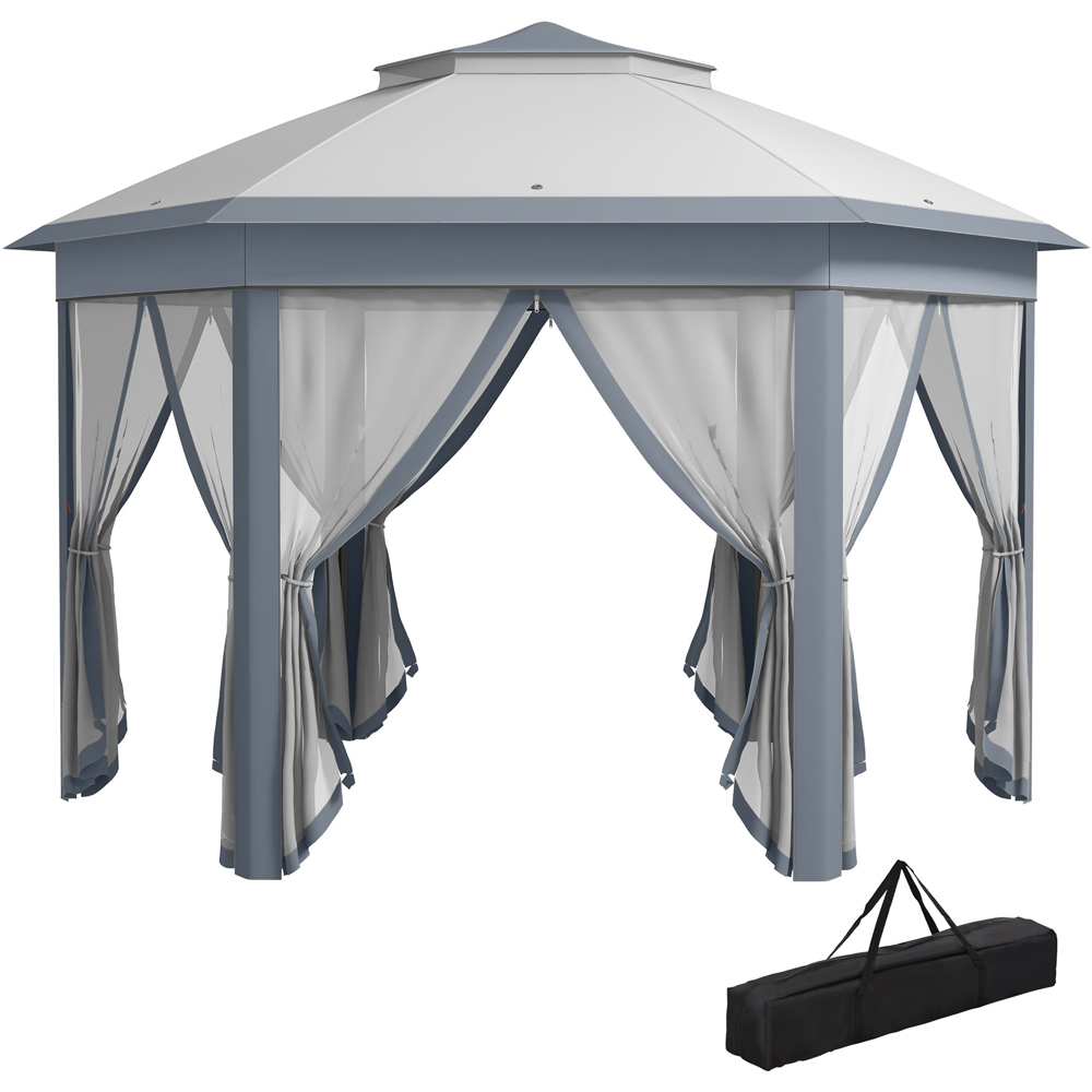 Outsunny 4 x 4m Grey Hexagon Marquee Patio Gazebo with Sides Image 2