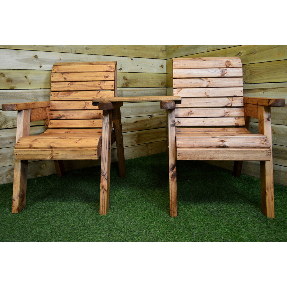 Samuel Alexander 2 Seater Chunky Rustic Wooden Garden Loveseat with Tray Image 9