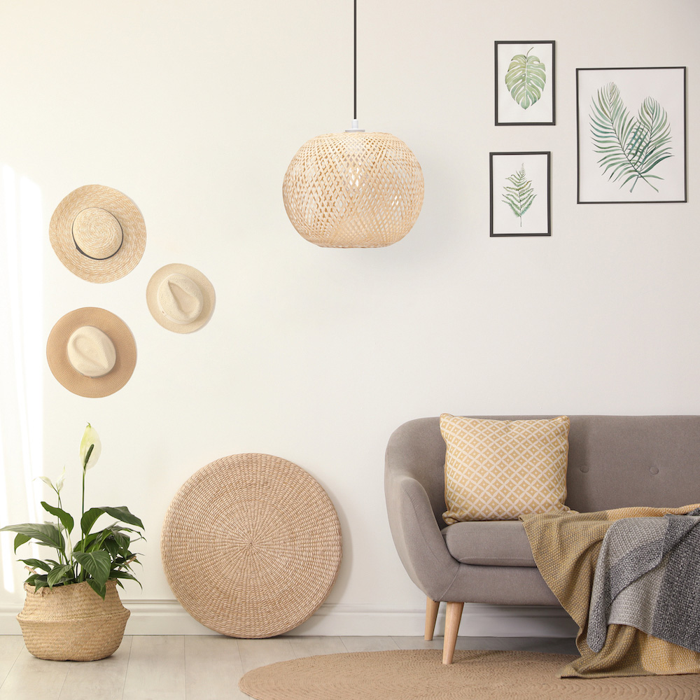 Happy Homewares Natural Bamboo Strapping Spherical Cage Pendant Shade Image 2