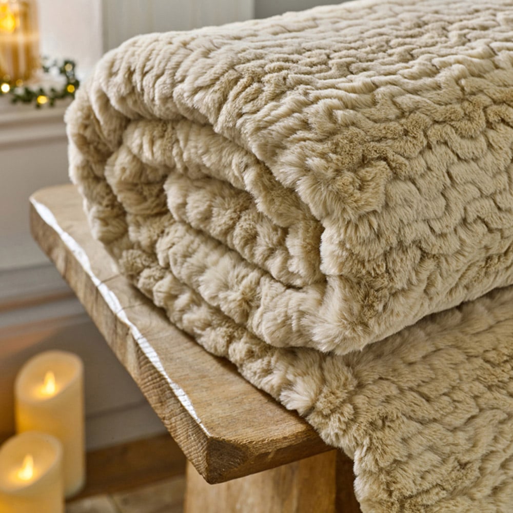 TLC Ashridge Faux Fur Almond Throw 130 x 170cm Image 3