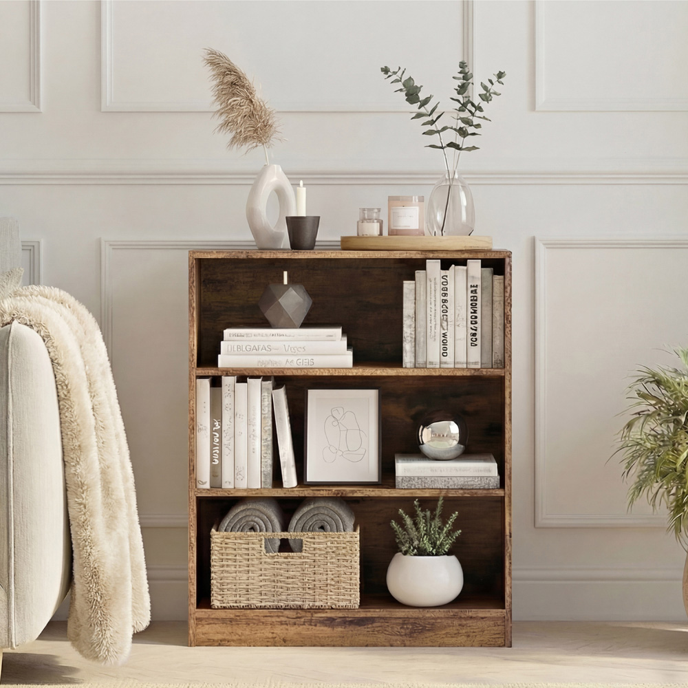 VIDA DESIGNS Cambridge 3 Shelf Dark Wood Low Bookcase Image 3
