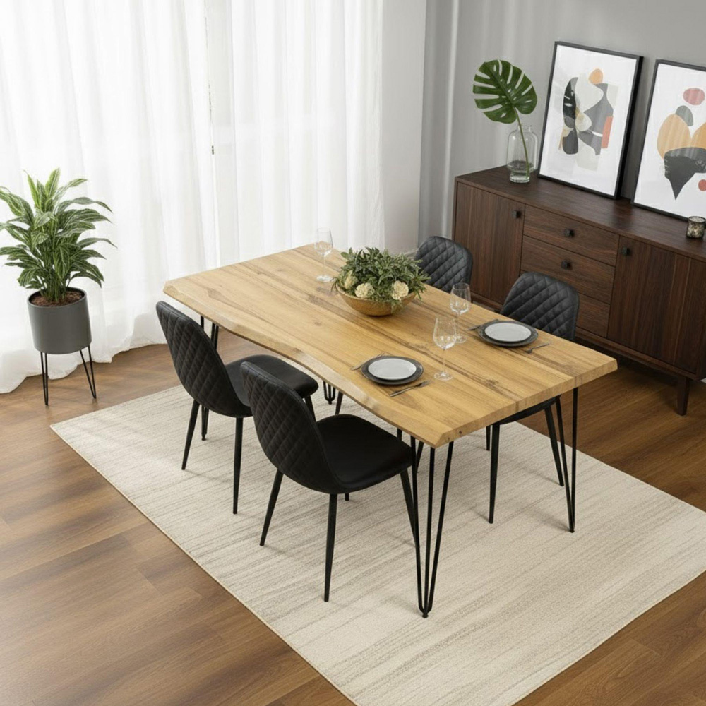 Kosy Koala 4 Seater Faux Leather Wooden Dining Set Black Image 6
