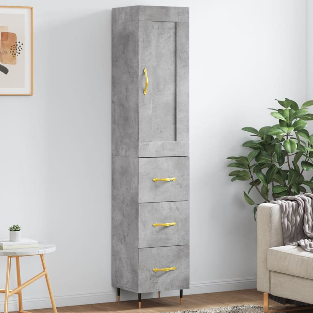 vidaXL Single Door 3 Drawer Concrete Grey Highboard Image 1