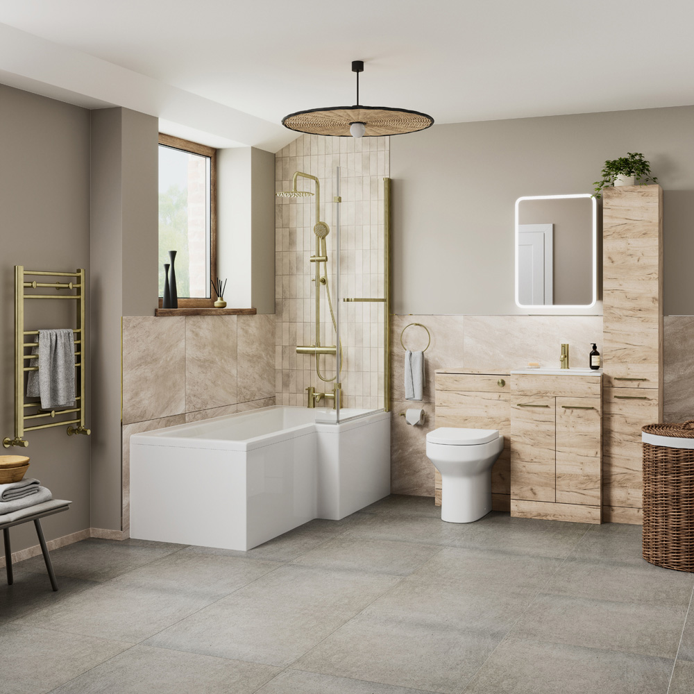 Bathstore Nazare Brushed Brass Left Hand L-Shape Shower Bath Set 1700 x 850mm Image 2
