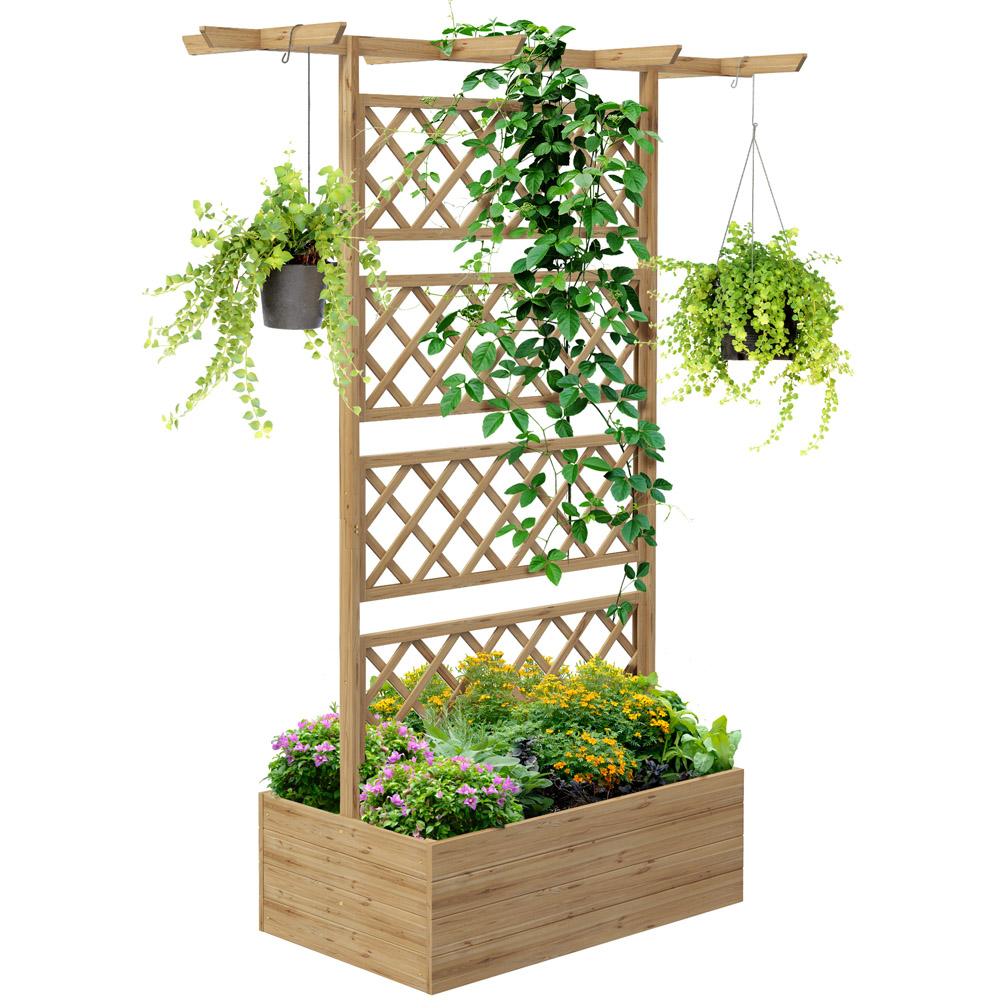 Outsunny Natural Wooden Raised Garden Bed Trellis Planter for Climbing Plants Image 1