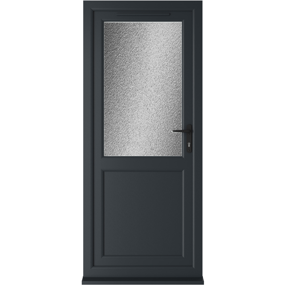 Crystal uPVC Double Glazed Grey White Door Half Glass Half panel Left hand Obscure Glass 890x2090mm Image 1