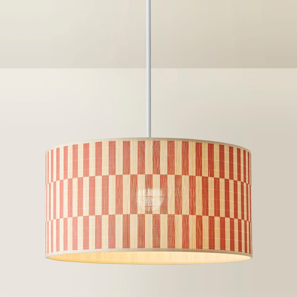 ValueLights Lori Orange Checkerboard Bamboo Ceiling Drum Lamp Shade Image 4