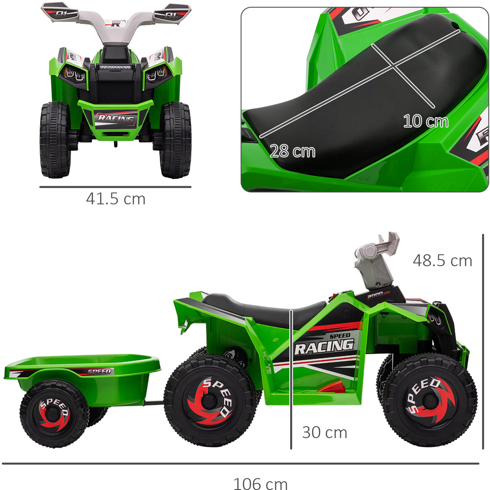 Tommy Toys Kids Ride on Electric Quad Bike Green with Back Trailer Image 7