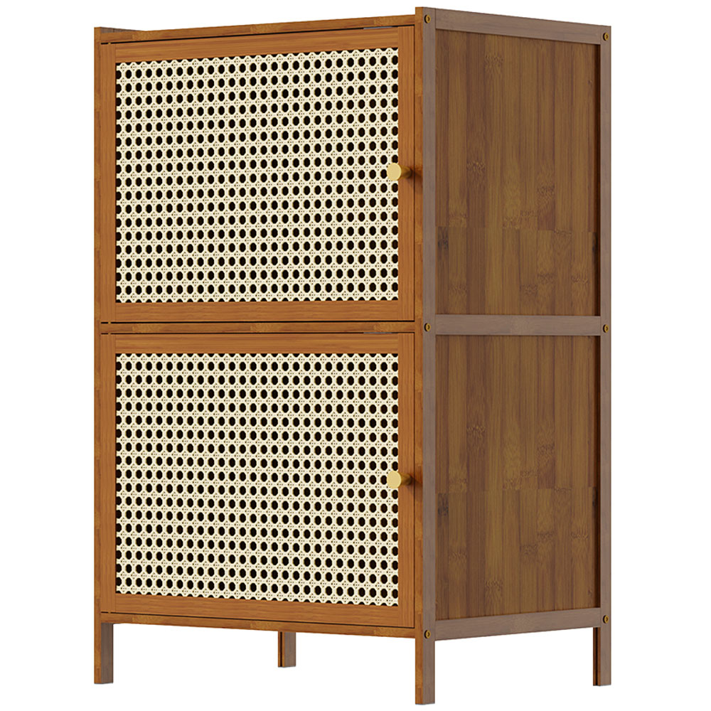 Living and Home 2 Rattan Door Brown Bamboo Bookcase | Wilko