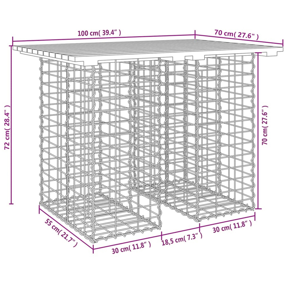 vidaXL Natural Solid Pine Wood Gabion Design Garden Table 100 x 70 x 72cm Image 6
