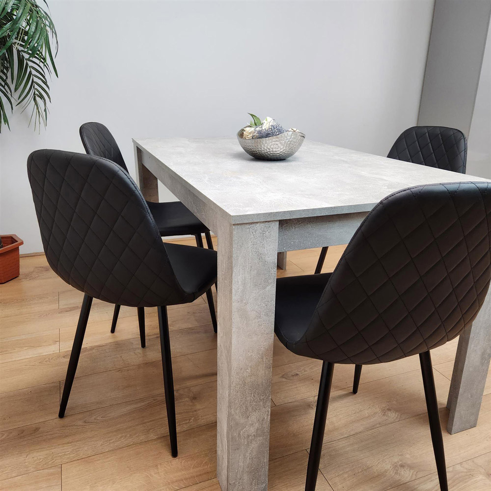 Portland Leather and Wood 4 Seater Dining Set Stone Grey Effect and Black Image 5