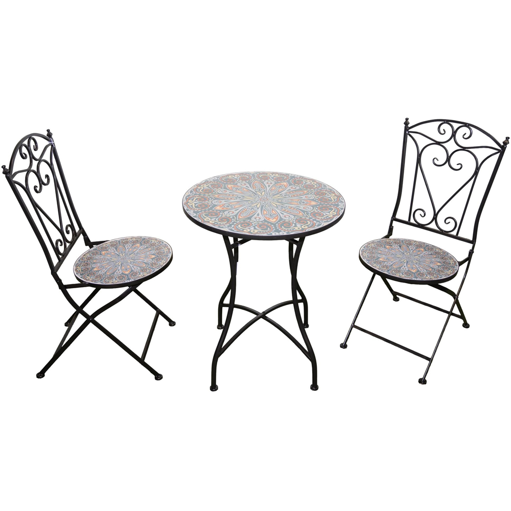Shatchi Cairo 2 Seater Mosaic Ceramic Tile Top Foldable Bistro Set Image 2