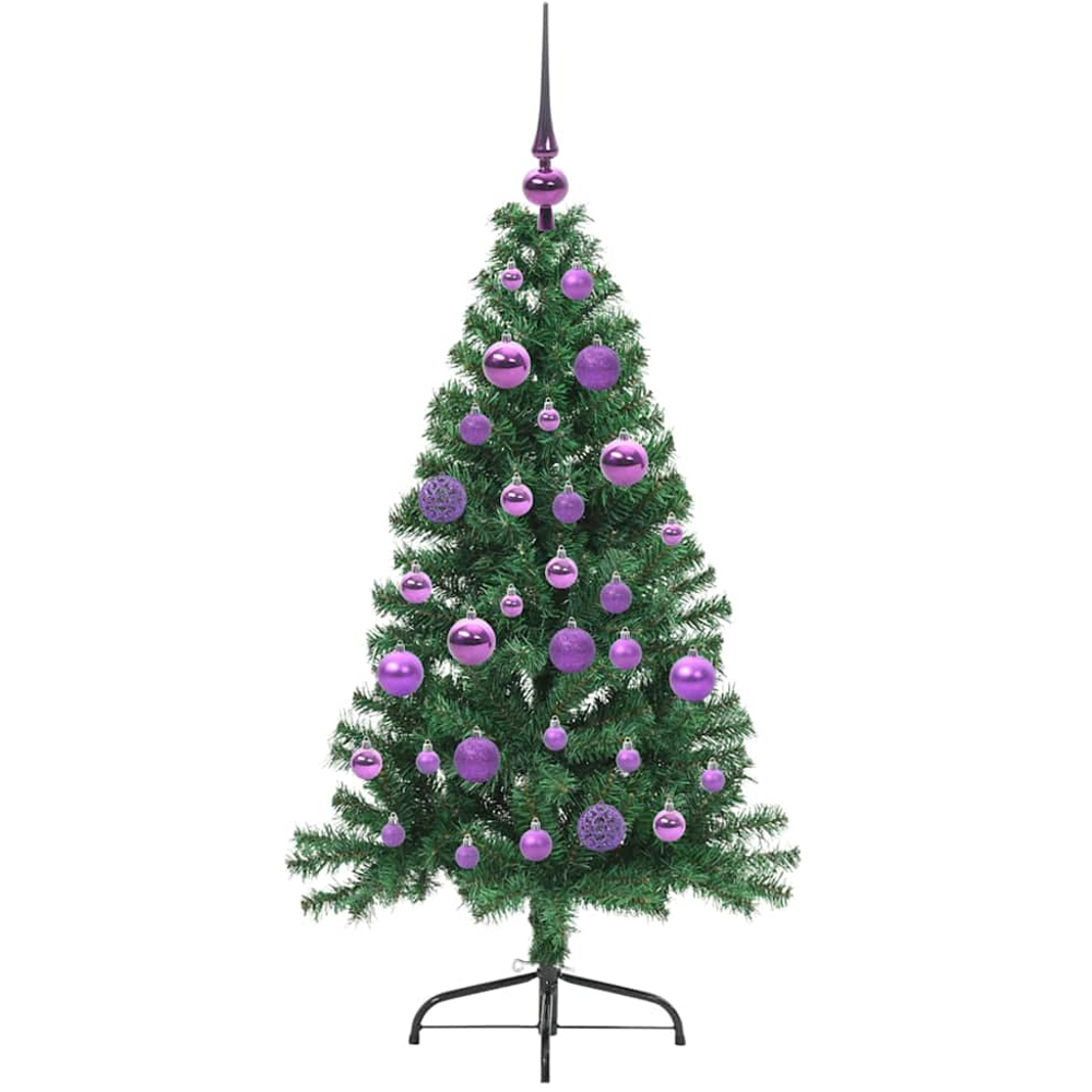 vidaXL Pre-Lit Lilac Baubles Green Artificial Christmas Tree 4ft Image 4